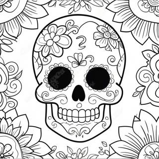 Colorful Girly Sugar Skull With Flowers Coloring Page 51414-41045