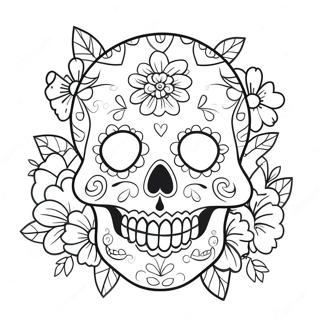 Colorful Girly Sugar Skull With Flowers Coloring Page 51414-41046