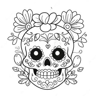 Colorful Girly Sugar Skull With Flowers Coloring Page 51414-41047