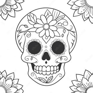 Colorful Girly Sugar Skull With Flowers Coloring Page 51414-41048