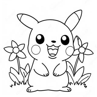 Happy Girl Pikachu With Flowers Coloring Page 51764-41321