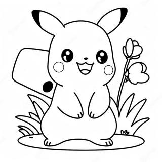 Happy Girl Pikachu With Flowers Coloring Page 51764-41322