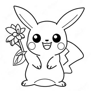 Happy Girl Pikachu With Flowers Coloring Page 51764-41323