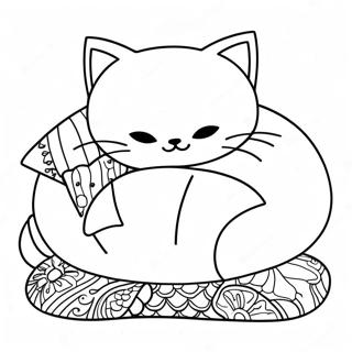 Cute Cat Sleeping On A Pillow Coloring Page 52303-41742