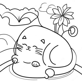 Cute Cat Sleeping On A Pillow Coloring Page 52303-41743