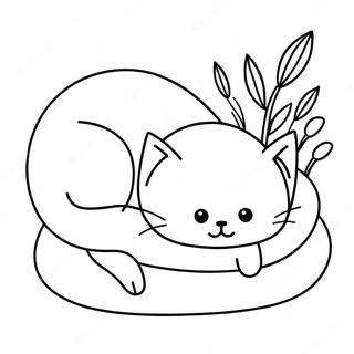 Cute Cat Sleeping On A Pillow Coloring Page 52303-41744