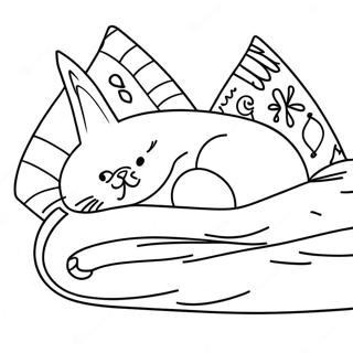 Fluffy Cat Sleeping In A Cozy Blanket Coloring Page 52304-41752