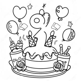 Happy 9th Birthday Celebration Coloring Page 52453-41865