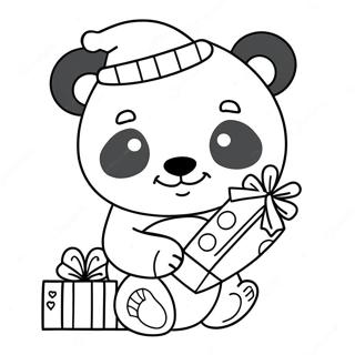 Cute Christmas Panda With Gift Coloring Page 52474-41889