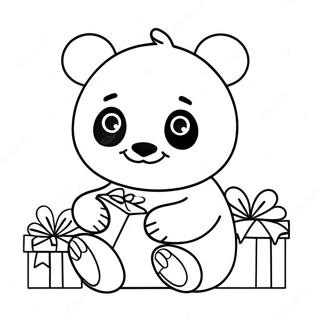 Cute Christmas Panda With Gift Coloring Page 52474-41891