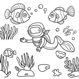 Colorful Coral Reef With Scuba Diver Coloring Page 52594-41986