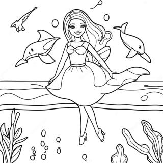 Barbie With Colorful Dolphins Coloring Page 52644-42024