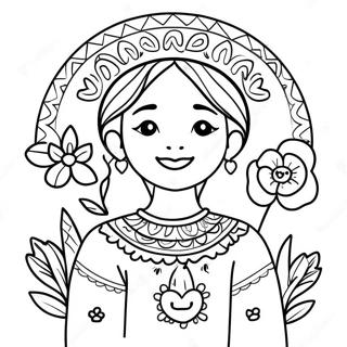 Happy Mexican Girl With Flowers Coloring Page 52694-42065