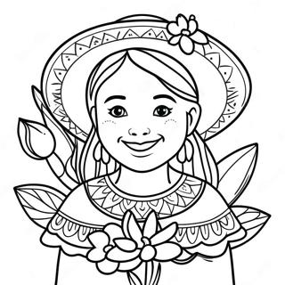 Happy Mexican Girl With Flowers Coloring Page 52694-42066