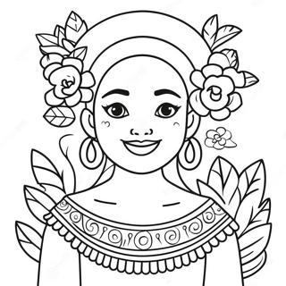 Happy Mexican Girl With Flowers Coloring Page 52694-42067