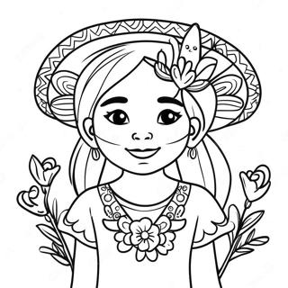 Happy Mexican Girl With Flowers Coloring Page 52694-42068