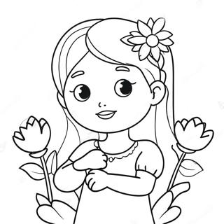 Cute Anya With Flowers Coloring Page 52744-42106