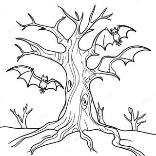 Spooky Bare Tree With Bats Coloring Page 52944-42261