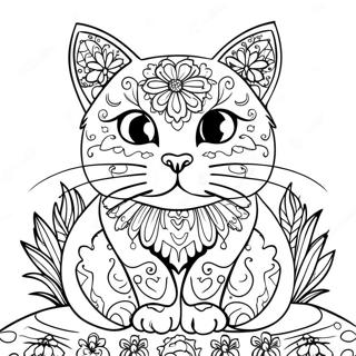 Colorful Cat Dia De Los Muertos Coloring Page 53024-42325