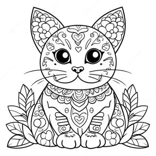 Colorful Cat Dia De Los Muertos Coloring Page 53024-42326