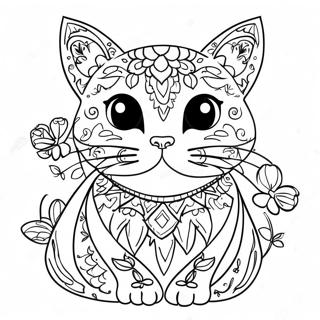 Colorful Cat Dia De Los Muertos Coloring Page 53024-42327