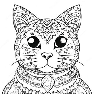 Colorful Cat Dia De Los Muertos Coloring Page 53024-42328