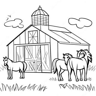 Amish Barn With Horses Coloring Page 53044-42341