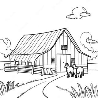 Amish Barn With Horses Coloring Page 53044-42342