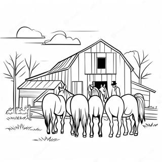 Amish Barn With Horses Coloring Page 53044-42343