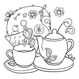 Whimsical Tea Party Coloring Page 5317-4356