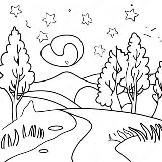 Starry Night Landscape Coloring Page 53264-42519