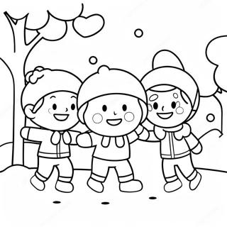 Cheerful Kids Snowball Fight Coloring Page 53664-42839