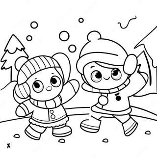 Cheerful Kids Snowball Fight Coloring Page 53664-42840