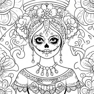 Catrina Dressed In Colorful Dress Coloring Page 53854-42981