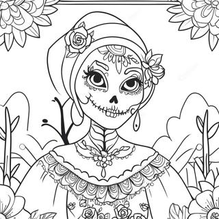 Catrina Dressed In Colorful Dress Coloring Page 53854-42982