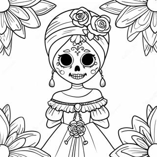 Catrina Dressed In Colorful Dress Coloring Page 53854-42983