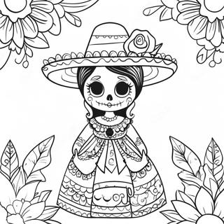 Catrina Dressed In Colorful Dress Coloring Page 53854-42984