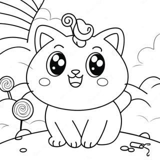 Cute Candy Cat In A Colorful Candy Land Coloring Page 54064-43149