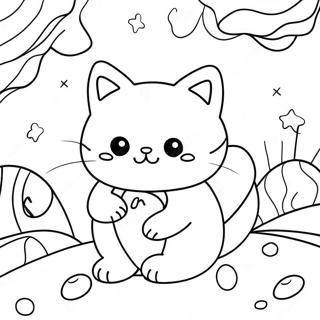 Cute Candy Cat In A Colorful Candy Land Coloring Page 54064-43150