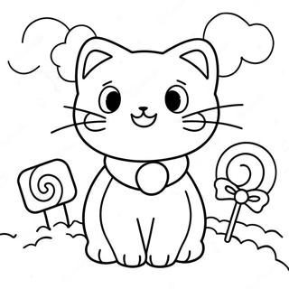 Cute Candy Cat In A Colorful Candy Land Coloring Page 54064-43152