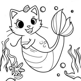 Mermaid Cat Swimming In Coral Reef Coloring Page 5406-4417