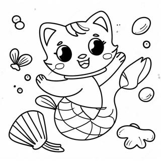 Playful Mermaid Cat With Shells Coloring Page 5407-4428