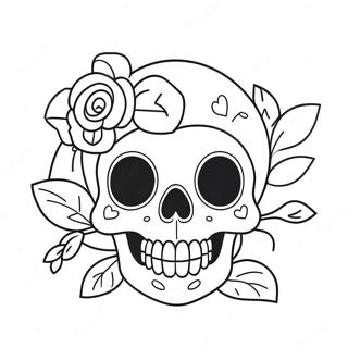 Cute Love Skull With Flowers Coloring Page 54104-43181