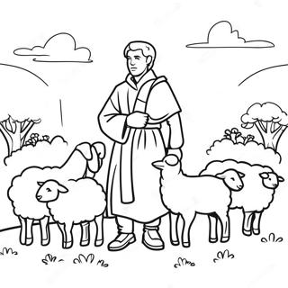 Shepherd And Sheep Pastoral Scene Coloring Page 54123-43194