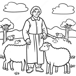 Shepherd And Sheep Pastoral Scene Coloring Page 54123-43195