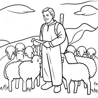 Shepherd And Sheep Pastoral Scene Coloring Page 54123-43196