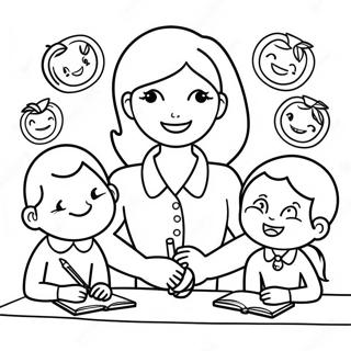 Cute Teacher With Students Coloring Page 54144-43209