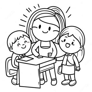 Cute Teacher With Students Coloring Page 54144-43210