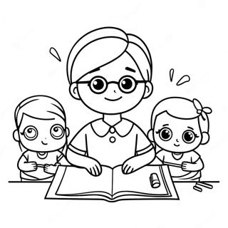 Cute Teacher With Students Coloring Page 54144-43211