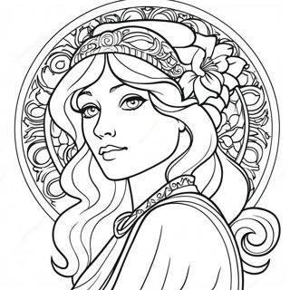 Elegant Alphonse Mucha Woman Coloring Page 54194-43256